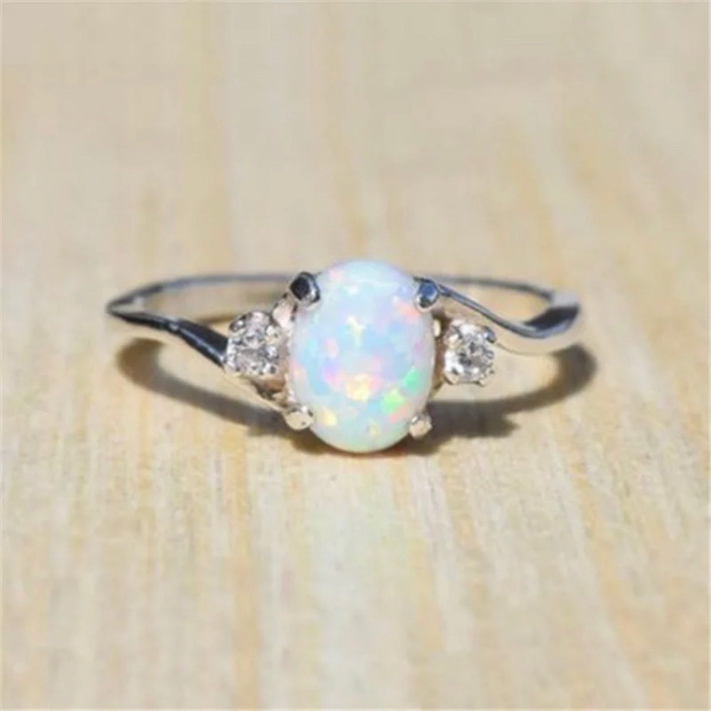 .925 Sterling Silver Opal Stone Ring